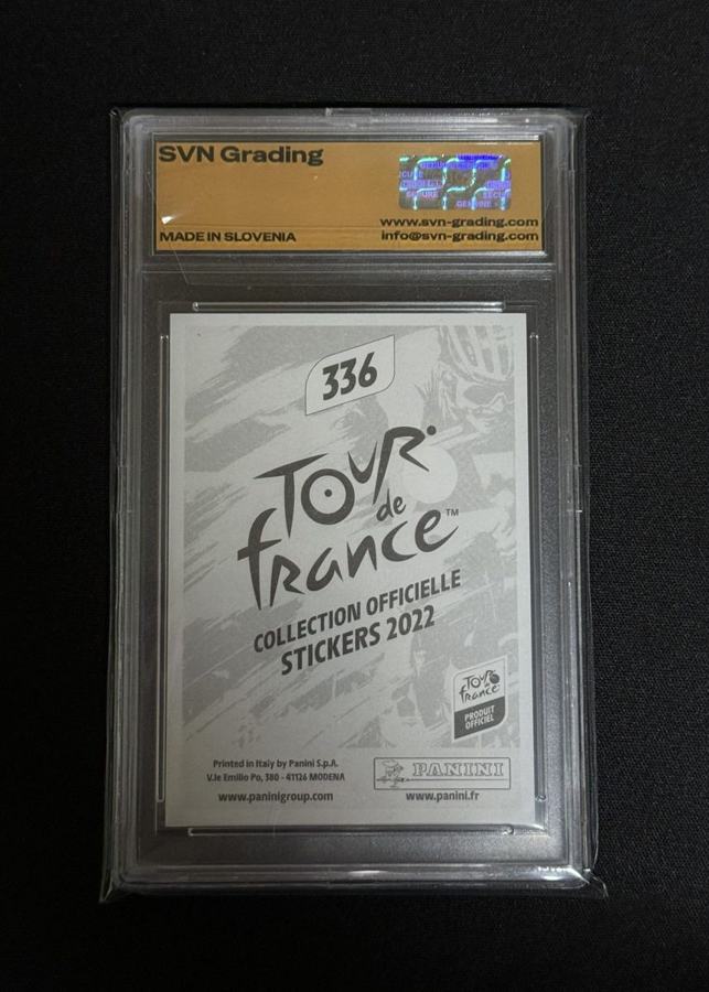 Zaprta SVN kapsula, hrbtna stran: Tadej Pogačar 2022 Panini #336, Gem Mint 9.5, serijska 169983
