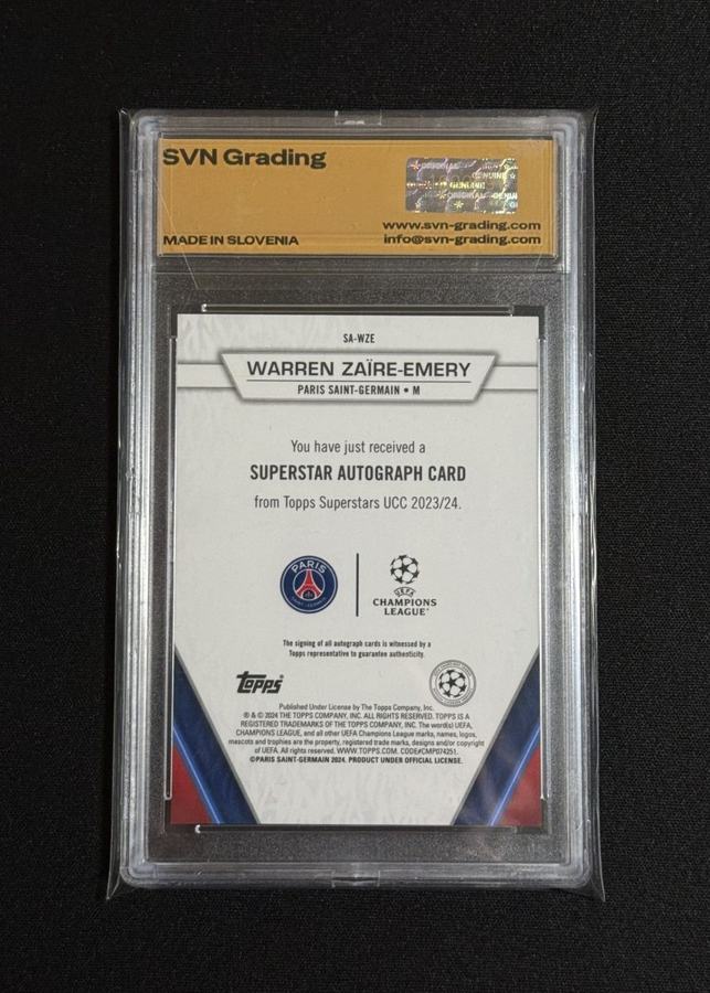 Zaprta SVN kapsula, hrbtna stran: Warren Zaïre-Emery 2024 Topps Autograph Card SA-WZE, Gem Mint 9.5, serijska 169989