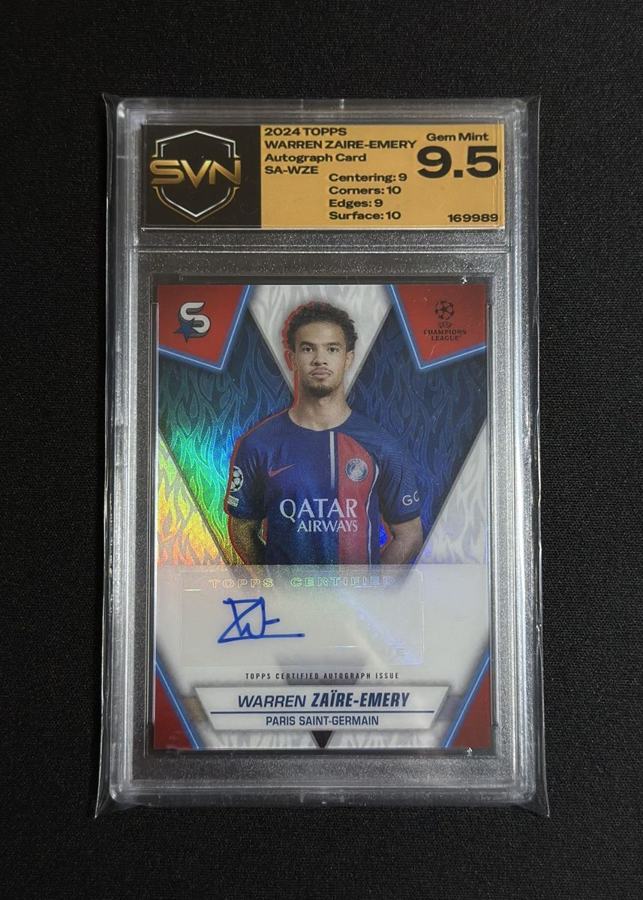 Zaprta SVN kapsula, sprednja stran: Warren Zaïre-Emery 2024 Topps Autograph Card SA-WZE, Gem Mint 9.5, serijska 169989